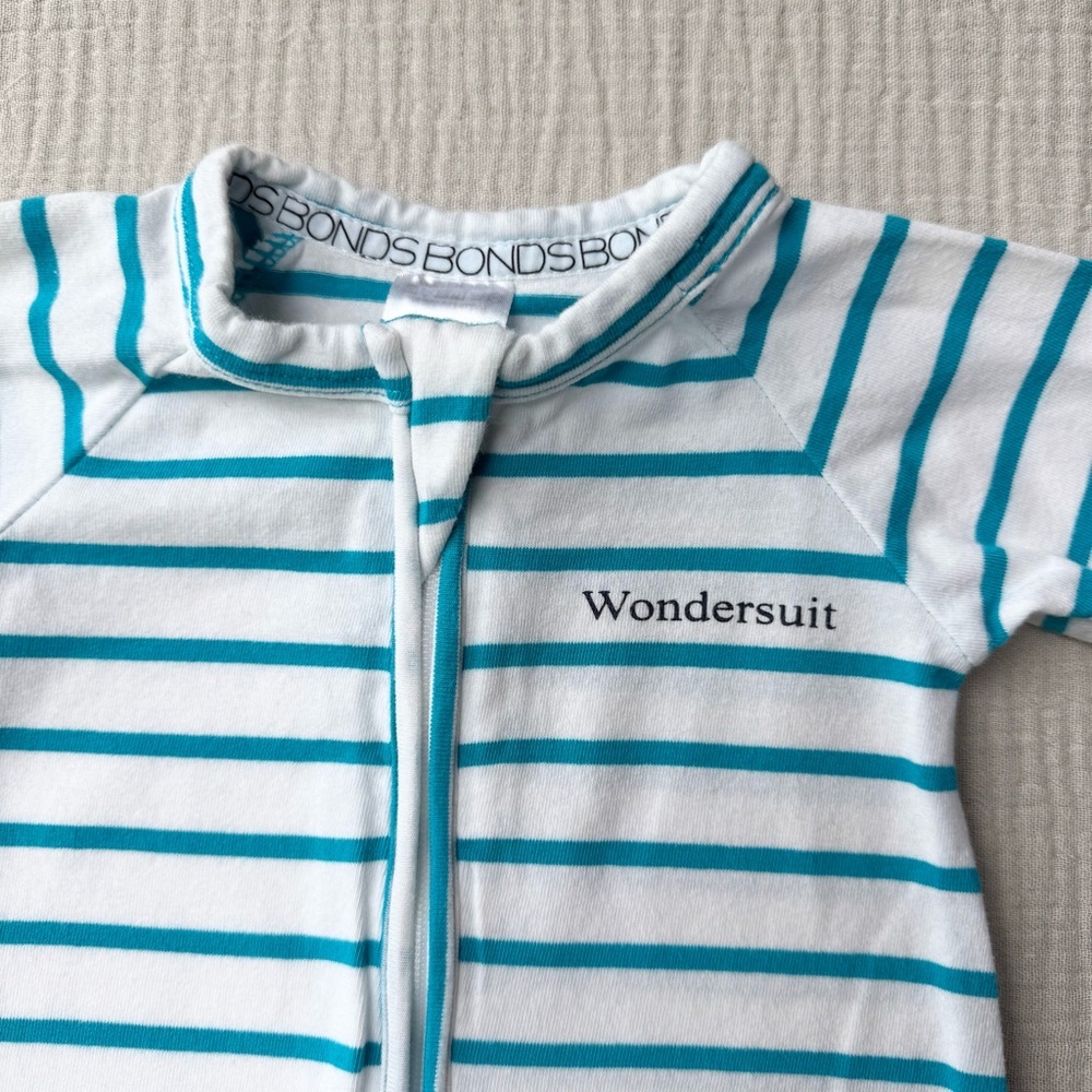 Bonds Teal Stripe Wondersuit Zip Romper - Picture 2 of 8